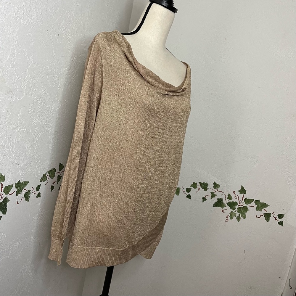 International Concepts INC Womens Gold Metallic Long Sleeve Scoop Neck Faux Wrap - Picture 7 of 15